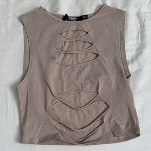 JADED LNDN — Taupe Cutout Crop Top